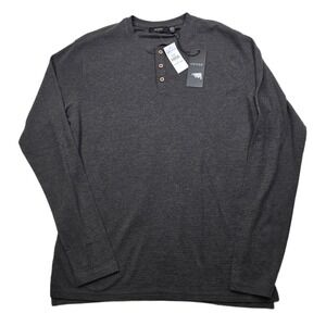 HEDGE Textured Henley Shirt Mens Large Charcoal GrayLong Sleeve NEW